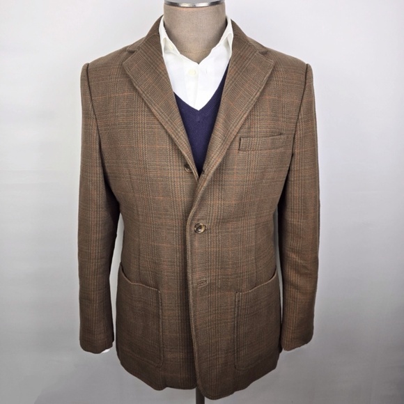 EDDIE BAUER- Sports Coat Mens M Soft Houndstooth Plaid Brown Jacket+ Measurement - Picture 1 of 13